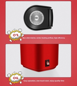 Detail of non-stick inner liner and vortex hot air duct with power switch on popcorn maker