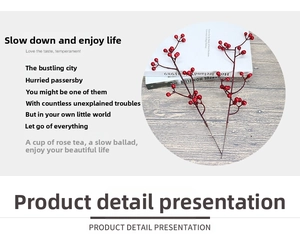 Detailed view of artificial red berry stems with realistic texture for Christmas decor
