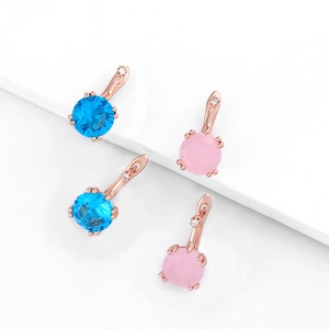 Boucles D'oreilles Pendantes Alliage Plqué Or Rose Zircon Coupe Ronde Dormeuse Bijoux Doux Pour Femmes Accessoire Brillant