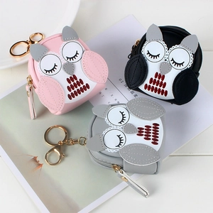 Cute Owl Coin Purse Mini PU Leather Animal Zipper Pouch Wallet Keychain Bag Pendant For Women Girls