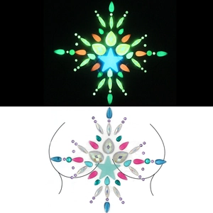 Detailed view of luminous resin body gems with glow-in-the-dark and colorful star patterns
