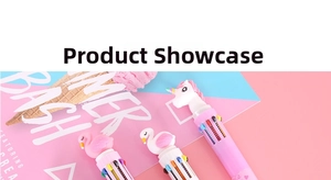 Detailed view of creative multi-color pens featuring cute unicorn and flamingo toppers