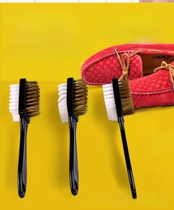 Three double-sided suede cleaning brushes with bristles and rubber tips for shoe care
