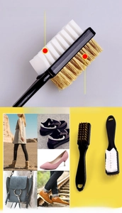 Double-sided suede shoe brush with rubber and copper wire bristles for cleaning boots