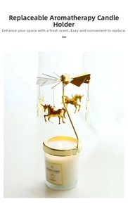 Close-up of golden unicorn rotary candle holder with frosted glass scented candle cup