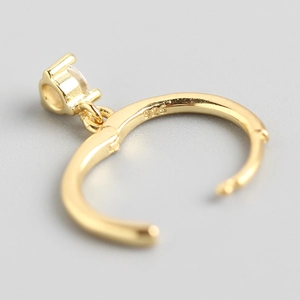 Minimalist 925 sterling silver gold plated hoop earring with single zircon pendant