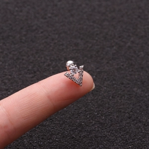 Creative V-shaped stainless steel screw stud earring with sparkling cubic zirconia crystals
