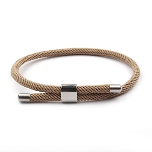 Adjustable brown braided Milanese cord bracelet with silver anchor style metal clasps