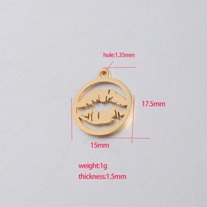 Polished stainless steel lip pendant with detailed size measurements and specifications