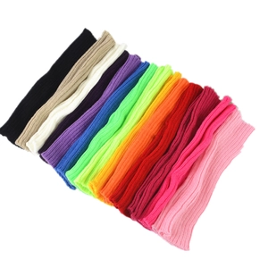 Colorful knitted arm sleeves for outdoor sun protection, solid color elastic wrist warmers.