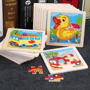 Educational wooden animal and vehicle puzzles for kids featuring ducks and fire trucks