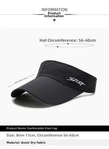 Detail of black sports sun visor with 11cm brim and white Sport embroidery detail