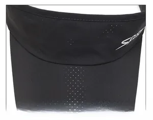 Close-up of fine stitching and breathable mesh fabric on a black sport visor hat