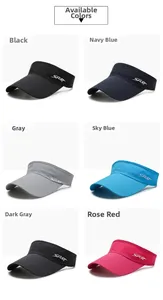 Outdoor sports sun visors in six colors featuring breathable mesh and SPORT side print