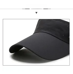 Detail of black visor hat showing breathable fabric and structured sunshade brim