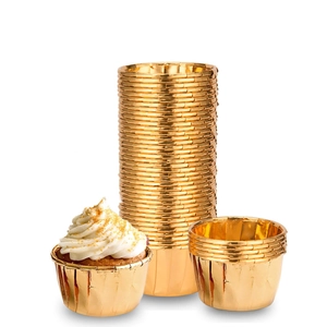 50pcs gold aluminum foil muffin liners with rolled edge for baking cupcakes