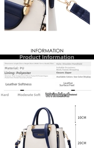 Detailed size chart of contrast color PU tote bag with dimensions 25x20x12cm