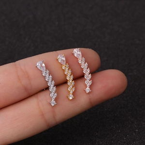 Three-color zircon flower helix earrings in silver, gold and rose gold stainless steel
