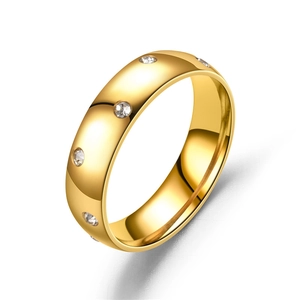 Fashion 18K Gold Plated Stainless Steel Ring With AAA Zircon Micro-set Comfort Fit Band For Women Men