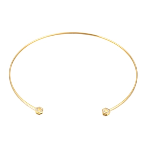 Elegant gold stainless steel open choker necklace with a diamond-paved hexagonal pendant