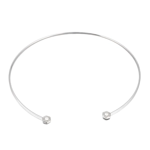 316L Stainless Steel Open Collar Necklace Geometric Hexagon Ends Zirconia Inlaid Minimalist Choker For Women