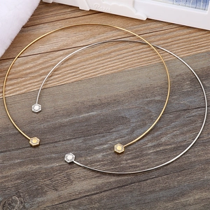 Elegant hexagon open neck ring in gold and silver finish with sparkling zircons