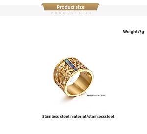 Tabella taglie per anello in acciaio da 11mm con motivo a foglia e inserto blu
