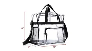 Clear PVC large capacity travel tote bag with black trim and adjustable shoulder strap