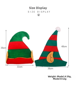 Tableau des tailles montrant les dimensions des chapeaux de lutin de Noël rayés