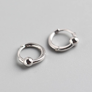 Elegant S925 sterling silver hoop earrings with small round beads in minimalist style