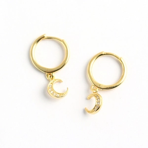 Luxurious S925 sterling silver gold hoop earrings featuring sparkling moon crescent charms