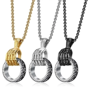Gothic ghost hand pendant necklaces in gold, silver, and black stainless steel options