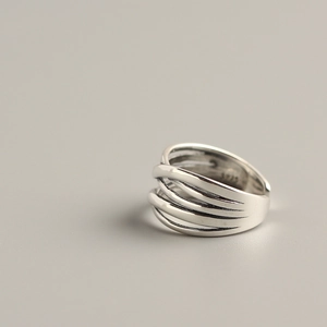 Vintage S925 sterling silver multi-layer woven open ring with high-polished metallic finish