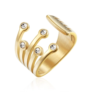 Multi Layer Open Adjustable Ring Titanium Steel Minimalist Geometric Cubic Zirconia Fashion Jewelry Women