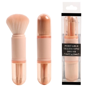 Pink 4-in-1 portable telescopic makeup brush set with powder blush and eyeshadow brushes