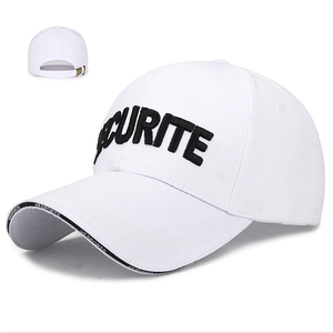 Casquette de baseball blanche en coton avec broderie 'SECURITE' et boucle en métal réglable