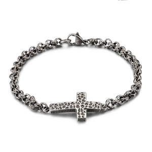 Vintage Cross Pendant Bracelet And Necklace Retro Titanium Steel Gothic Jewelry For Men Antique Silver Finish