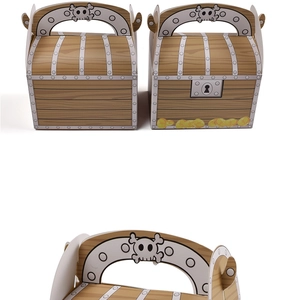 Detail of a pirate treasure chest candy box with wood grain and skull patterns