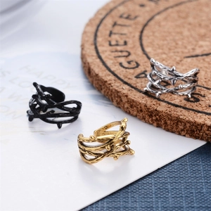Gothic punk thorn open rings in black, gold, and silver finishes for women