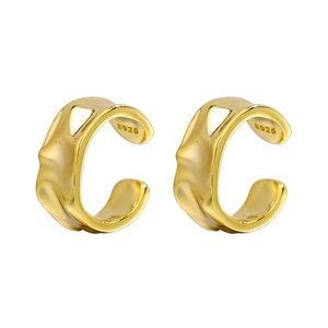 Ear cuff minimalisti in argento sterling S925 dorato con trama stropicciata irregolare
