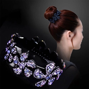 Rhinestone Flower Bun Maker Hair Clip Elegant Korean Style Hair Styling Accessory For Women Nest Shape Headwear