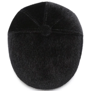 Men's winter flat cap in black faux fur with ear protection and warm fleece lining
