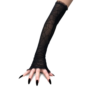 Spinnennetz Halloween Netz Fingerlose Handschuhe Gotisch Lange Cosplay Party Handschuhe Für Damen Dunkler Stil Accessoires