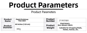 Detailed technical specifications for the 48-inch red and black plaid Christmas tree skirt