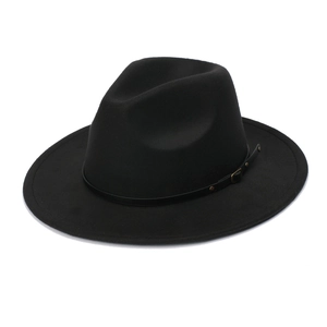 Elegant black wool felt fedora hat with a slim decorative buckle band for women's wear
