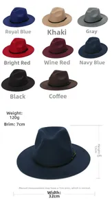 Detailed size specifications for wool fedora hat with 7cm brim and dimensions guide