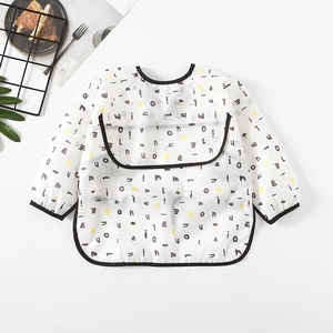 Waterproof baby long sleeve bib toddler eating coverall food catcher apron washcloth