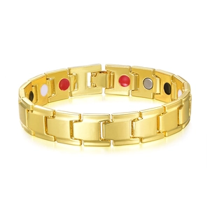 Bracciale per magnetoterapia da uomo in acciaio al titanio dorato con pietre colorate