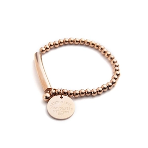 Rose gold bead bracelet with circular pendant engraved with Eternal Love text