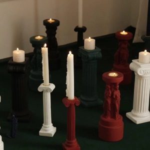 Classical Caryatid and ionic column resin candle holder with matte finish and fine details